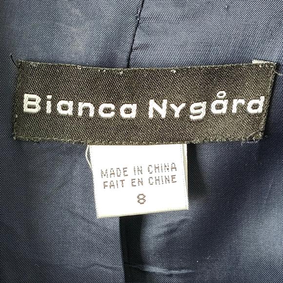 Vintage Bianca Nygard 100% Silk One-Button Navy Blue Blazer, Size 8 - Picture 4 of 11